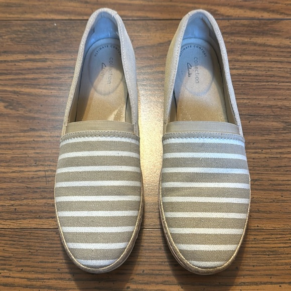 Clarks Shoes - Clarks Serena Paige Espadrille Slip-on Loafers Sand & White Striped 9.5